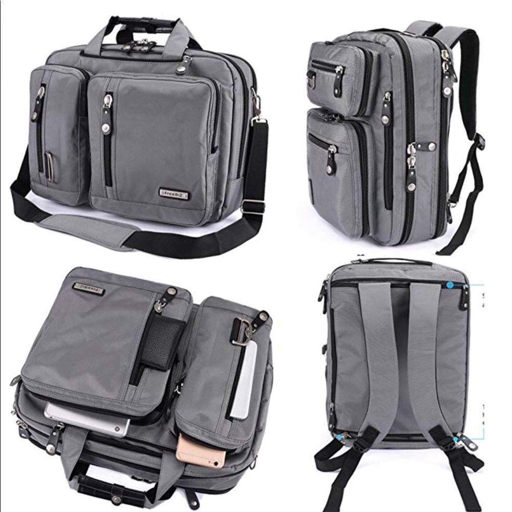 New! Gray Canvas Laptop/Backpack/Duffel Bag